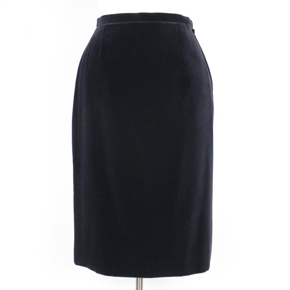 Vintage Mod Black Velvet Pencil Skirt - Martinique London Size M